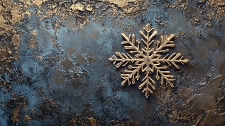 A stunning snowflake rests on a textured blue and gold background, perfect for winter-themed designs, holiday projects, or artistic inspirations.の素材