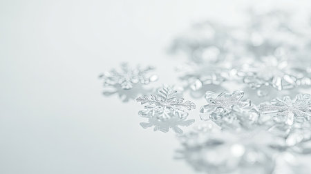 This image showcases delicate snowflakes resting on a soft surface. The crystal-like structure creates a serene and artistic winter atmosphere, perfect for seasonal themes.の素材