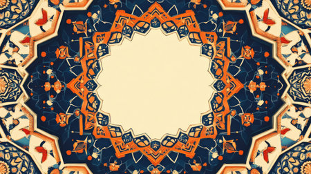 This vibrant decorative pattern features a colorful design with intricate details and a central space, making it ideal for various artistic applications.の素材