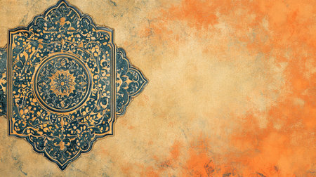 This artwork features an ornate decorative pattern on a warm textured background, blending elegance and tradition in a visually appealing design.の素材