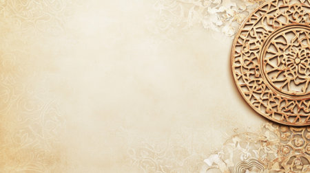 A beautiful decorative wooden pattern set against a soft beige background, creating an elegant and classic aesthetic for various design needs.の素材