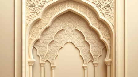 A beautifully crafted architectural design featuring intricate patterns and textures in soft beige tones, perfect for enhancing interior spaces with elegance.の素材