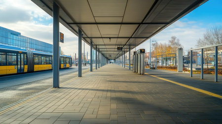 An inviting urban transportation hub featuring a clear walkway and modern architecture, perfect for daily commuters and travelers exploring the city.の素材