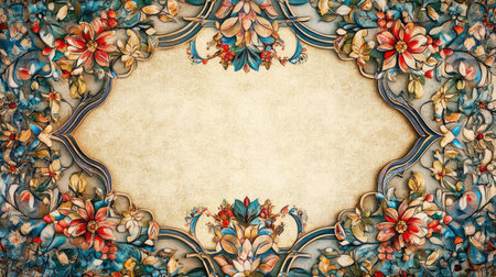 Elegant floral ornate frame designed with intricate details and a vintage texture background, perfect for enhancing artistic projects and decorations.の素材