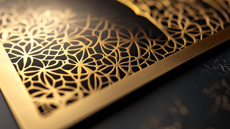 This captivating image features an intricate golden art design with floral patterns, showcasing elegance and creativity through its delicate detailing and texture.の素材