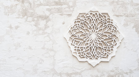 This image showcases an intricate white wall decoration that features an ornate geometric pattern, perfect for enhancing interior spaces with elegance and charm.の素材