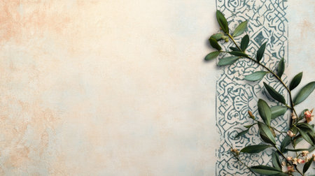 This image features a textured background with a leafy accent, combining elegant patterns and soft colors for a serene and stylish aesthetic. Perfect for design projects.の素材