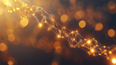 This abstract illustration features glowing lines amidst a golden bokeh background, creating a harmonious and vibrant visual experience perfect for digital projects.の素材