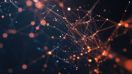 Intricate abstract connections in a vibrant digital space illustrate the flow of data and energy, perfect for modern tech-related projects or creative designs.の素材