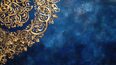 A stunning gold pattern elegantly adorns a rich blue background, showcasing intricate designs that enhance any artistic or decorative project.の素材