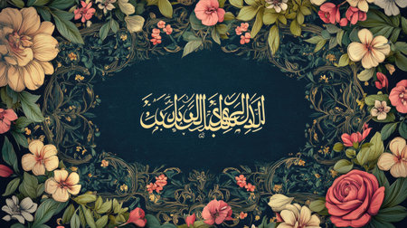 A stunning floral design featuring intricate Arabic calligraphy, perfect for backgrounds or decorative purposes, enhancing any artistic project with elegance.の素材
