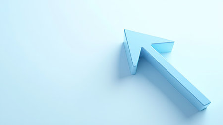 A minimalist blue arrow pointing upward on a soft pale background, symbolizing growth, progress, and direction for businesses and personal development. Ideal for inspirational themes.の素材