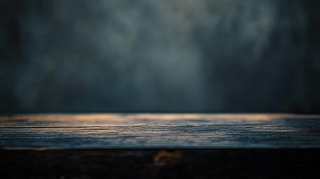 A rustic wooden table surface with a blurred dark background, perfect for product displays or artistic compositions. It showcases natural textures and a minimalistic aesthetic.の素材