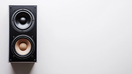 A high-quality audio speaker displayed on a clean white background, perfect for showcasing modern sound technology for music enthusiasts and home entertainment setups.の素材