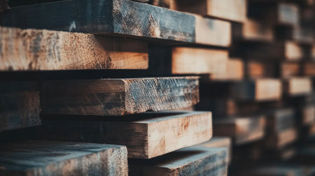 This image showcases a close-up view of stacked wooden planks, highlighting their natural texture and unique grain patterns, perfect for design and decor inspiration.の素材