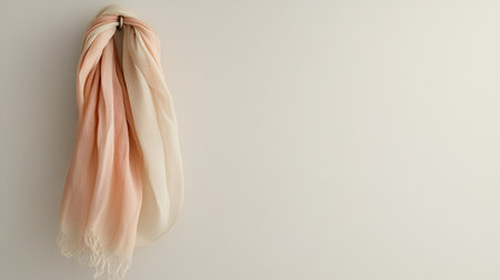 A soft scarf in peach and beige hues elegantly drapes on a light background, perfect for fashion photography, lifestyle visuals, or minimalist decor inspiration.の素材