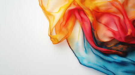 A stunning display of vibrant silk fabric showcasing a blend of warm and cool tones, perfect for enhancing fashion imagery, artistic projects, or elegant textile designs.の素材