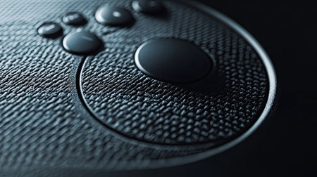 Detailed close-up shot of a game controller surface showcasing the textured design and buttons, emphasizing modern gaming technology and ergonomic features.の素材