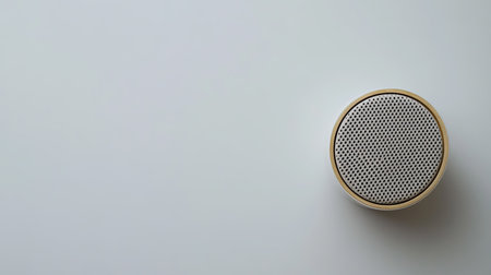 This image features a sleek, modern wireless Bluetooth speaker set against a minimalist background, perfect for showcasing technological innovation and audio quality.の素材