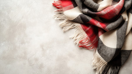 This image features a cozy checkered blanket draped elegantly on a soft background, perfect for adding warmth to homes and enhancing seasonal decor aesthetics.の素材