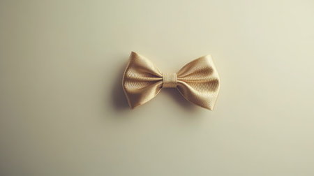This elegant cream bow tie lies on a soft grey background, ideal for formal events and weddings, enhancing any outfit with a touch of sophistication and style.の素材