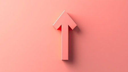 A sleek and modern pink arrow pointing upward against a soft coral background, symbolizing growth and progress in a clean and inviting design.の素材