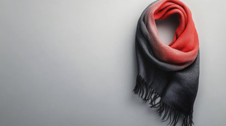 Discover a stylish gradient scarf in red and grey hues, ideal for enhancing your winter wardrobe. This cozy accessory adds warmth and elegance to any outfit.の素材