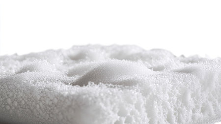 Captivating close-up of foam texture against a crisp white background, perfect for creative projects seeking a minimalist and clean aesthetic in various applications.の素材
