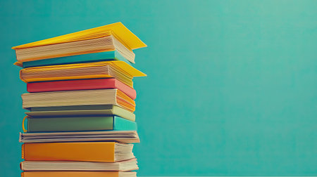 A vibrant stack of colorful notebooks neatly placed on a soft background, perfect for representing creativity, study, organization, and educational themes in design projects.の素材
