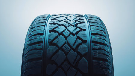 This striking close-up image showcases a tire with intricate treads and textures, providing a modern feel perfect for automotive projects and transportation themes.の素材
