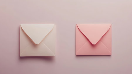 This image features two elegant envelopes in soft pink hues, ideal for creative projects, invitations, and personal letters, showcasing a minimalist design on a pastel background.の素材