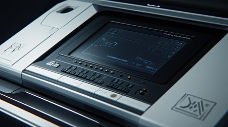 A modern control panel featuring an advanced touchscreen interface, showcasing innovative design elements for enhanced user interaction and technology engagement.の素材