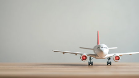 A detailed model airplane positioned on a wooden surface, showcasing an inviting simplicity that evokes themes of travel and adventure, perfect for various design applications.の素材
