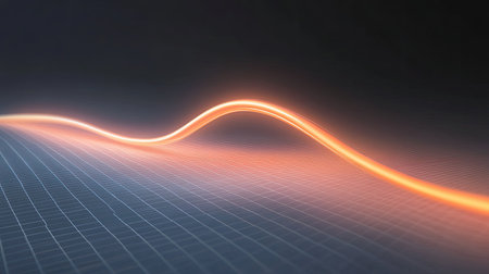 This image features an abstract light wave, creating a smooth, glowing curve against a dark background. It symbolizes concepts of energy, technology, and fluid motion.の素材