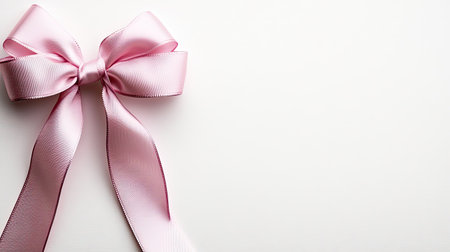 A beautiful pink satin bow on a light background, perfect for gift wrapping and decorative purposes during special occasions and celebrations.の素材