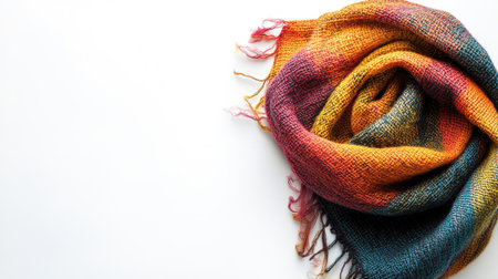 A beautifully crafted and colorful scarf showcases vibrant hues and a soft texture, ideal for adding warmth and style to winter outfits and seasonal fashion expressions.の素材