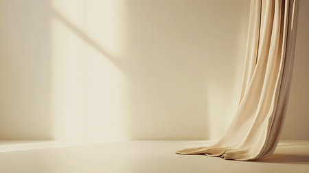 A serene and minimalistic scene featuring soft fabric draping elegantly in sunlight, creating a tranquil ambiance ideal for interior design themes and artistic projects.の素材