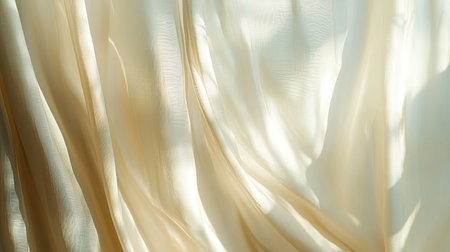 A beautiful arrangement of soft, sheer fabric flowing gently, creating a serene ambiance with light and shadows that evoke a sense of calm and elegance. Perfect for design inspiration.の素材