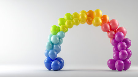 A stunning colorful balloon arch showcasing vibrant rainbow shades, ideal for joyful celebrations and festive events, adding a playful touch to any gathering.の素材