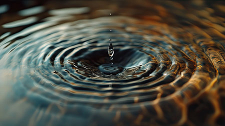 A mesmerizing close-up image of a water droplet creating ripples on a calm surface, showcasing the beauty and serenity of nature in natural light.の素材