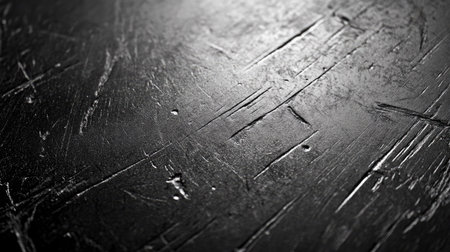 A closeup image showcasing a textured dark surface featuring scratches and distress marks, perfect for backgrounds, design projects, or artistic displays.の素材