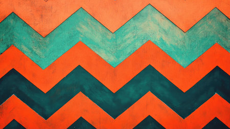 A striking chevron pattern featuring vibrant orange and teal shades creates an eye-catching visual. This artistic design is perfect for modern decor and creative projects.の素材