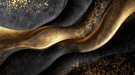 Discover an elegant abstract art piece featuring smooth black and gold curves with rich textures, perfect for enhancing any modern space or design project.の素材