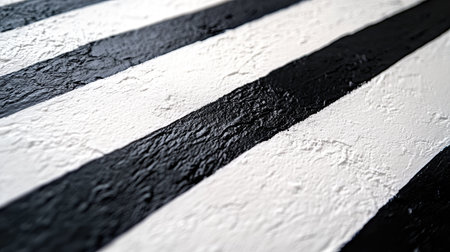 This image features a close-up view of bold black and white stripes on a textured surface, creating a striking abstract pattern that enhances interior design aesthetics.の素材
