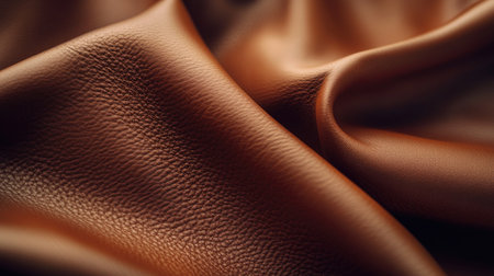 A detailed close-up of rich brown leather showcasing its unique texture and natural creases, perfect for backgrounds, fashion, or upholstery projects.の素材