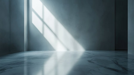 This minimalistic interior image features natural light streaming through a window, creating beautiful shadows on a polished surface. The serene setting invites contemplation and creativity.の素材