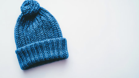 A stylish blue knit beanie hat with a pompom, ideal for cold weather. This cozy accessory is perfect for adding warmth and fashion to any outfit.の素材
