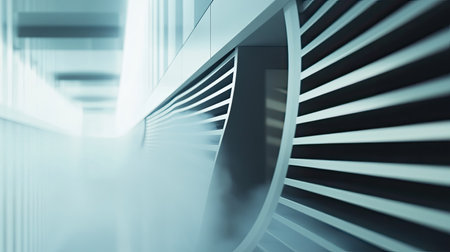 Discover a captivating modern architectural space featuring sleek lines and a soft mist effect. This image evokes tranquility and elegance, perfect for design inspiration.の素材