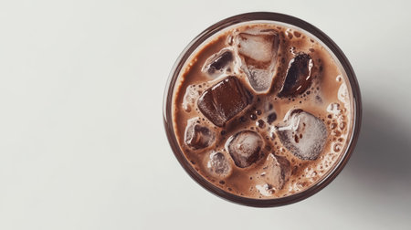 A refreshing glass of iced coffee filled with ice cubes and creamy swirls, perfect for summer days. Enjoy the rich flavor and energizing qualities of this chill drink.の素材