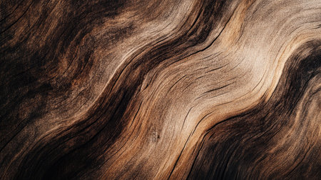 Textured brown wood surface with deep grain patterns, perfect for design projects or as a natural backdrop.の素材